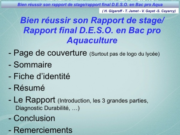 Diaporama Rapport De Stage Bac Pro