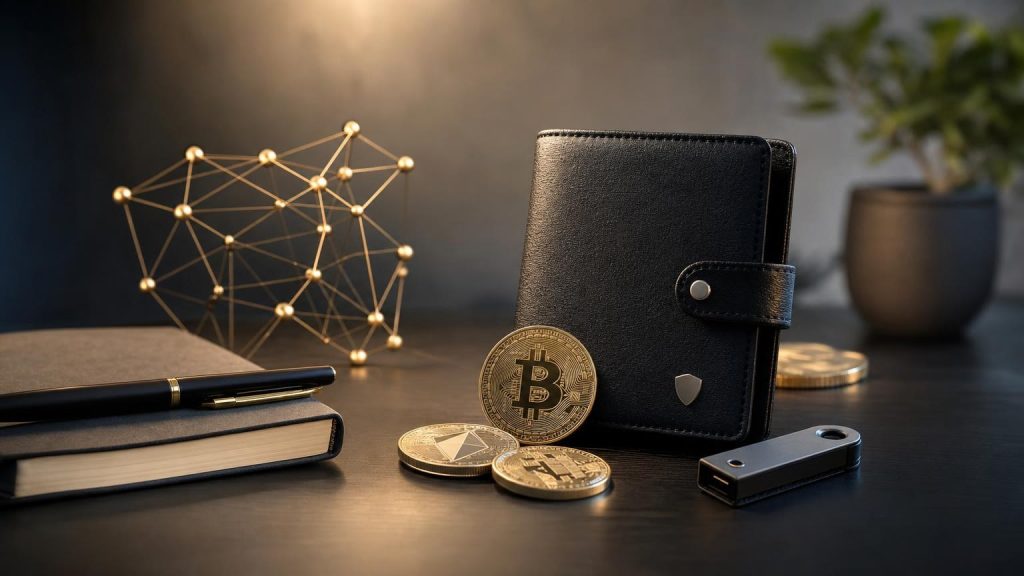 Écran d’un portefeuille crypto affichant le choix du réseau, l’adresse de réception et les détails à vérifier avant un premier transfert