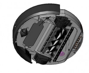 Modelisation 3D du robot aspirateur AutoCleaner (source ) Vue de dessous
