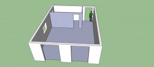 La maison vue en perspective depuis l'arrière, dessinée avec Google Sketchup (Source : collège Jean Macé)